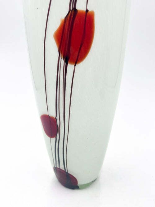 photo for sale White Murano Glass Vase With Red And Black Decorations From The 1970s