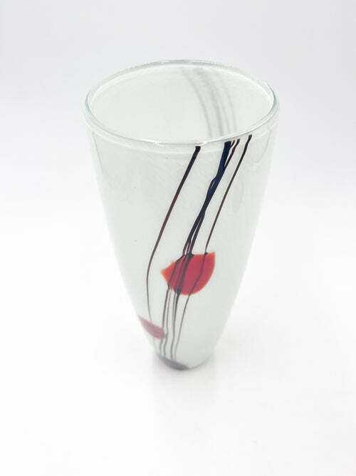 Home Decor White Murano Glass Vase With Red And Black Decorations From The 1970s photo