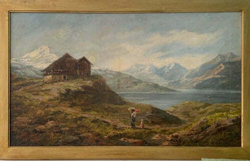 Oil Painting On Canvas Of A Lake Landscape By Adolfo Polaroli, 1920s photo furniture