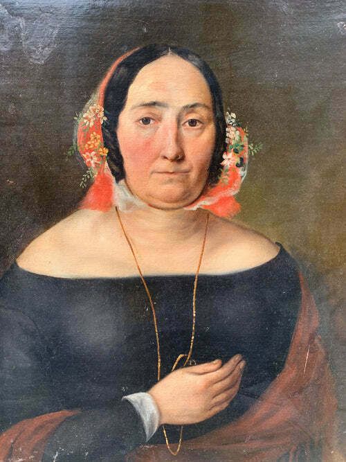 Oil Painting On Canvas Of A Portrait Of A Lady From 1800 photo furniture