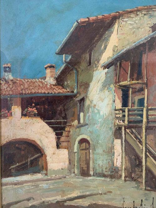 Oil Painting On Canvas By Lamberto Lamberti, 1950s photo furniture
