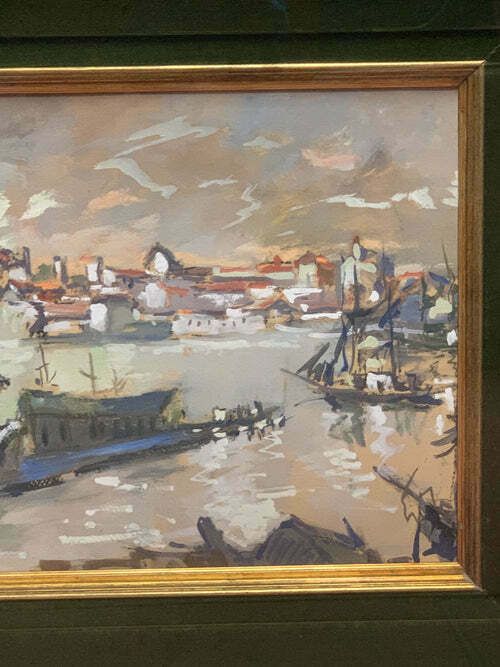 Oil Painting On Canvas Of Sunset Landscape By Ok From The 1950s photo for sale