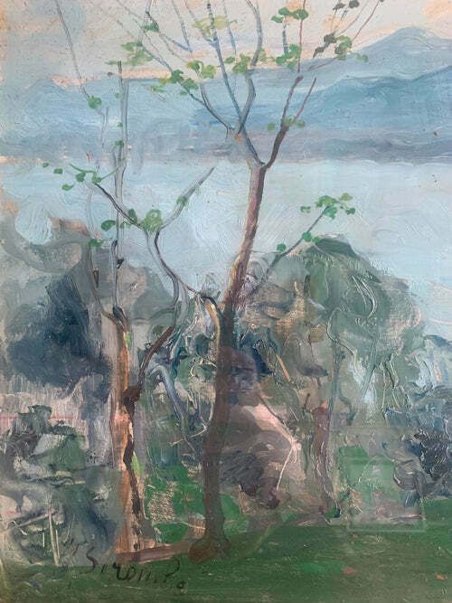 Oil Painting On Canvas Of Landscape By Giovanni Sirombo, 1920s photo for sale