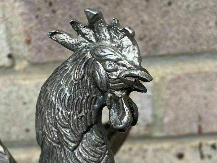 A Pair Of Silver Plated Bronze Fighting Cockerels, France, Early 20th Century photo Art