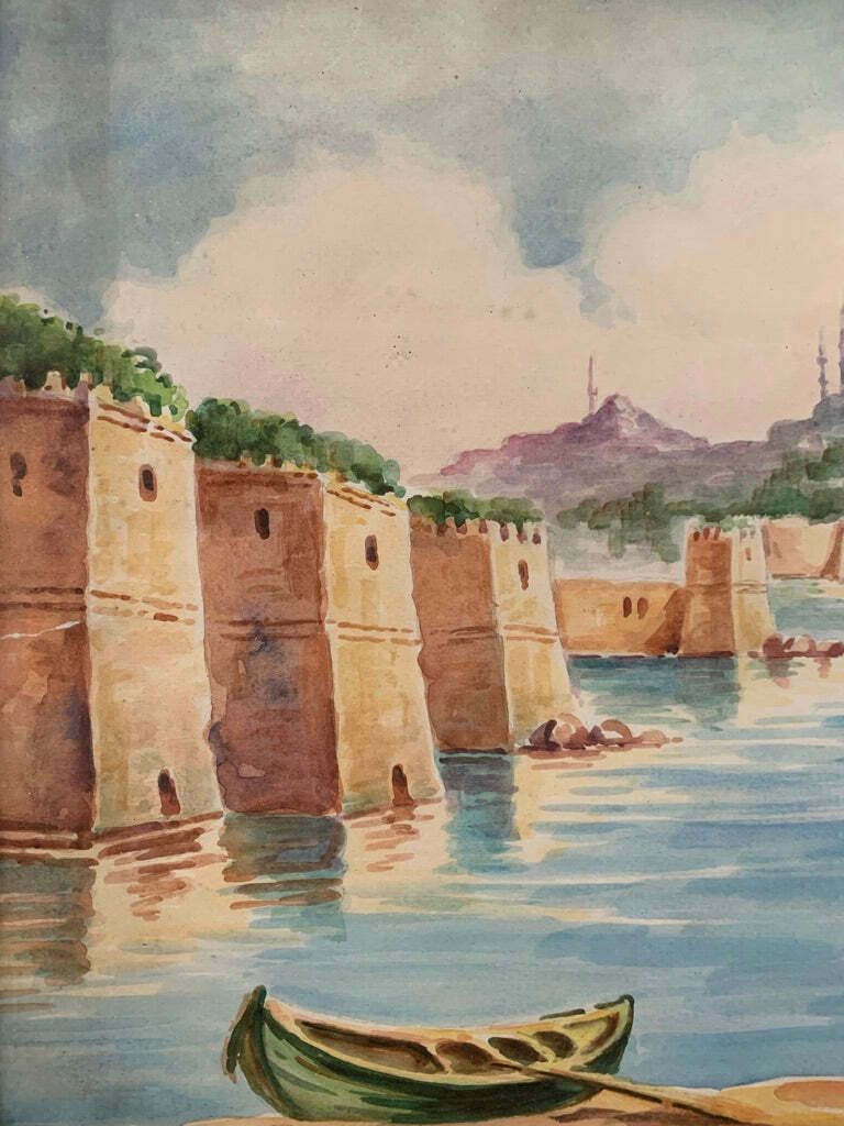 Pair Of 1950s Oriental Marine Watercolors photo for sale