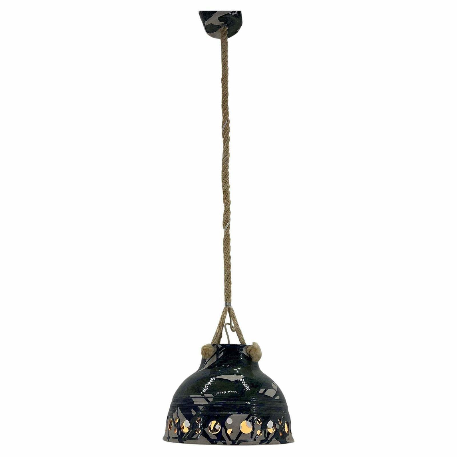 1970s Ceramic Pendant Light Suspended On A On Rope, Denmark