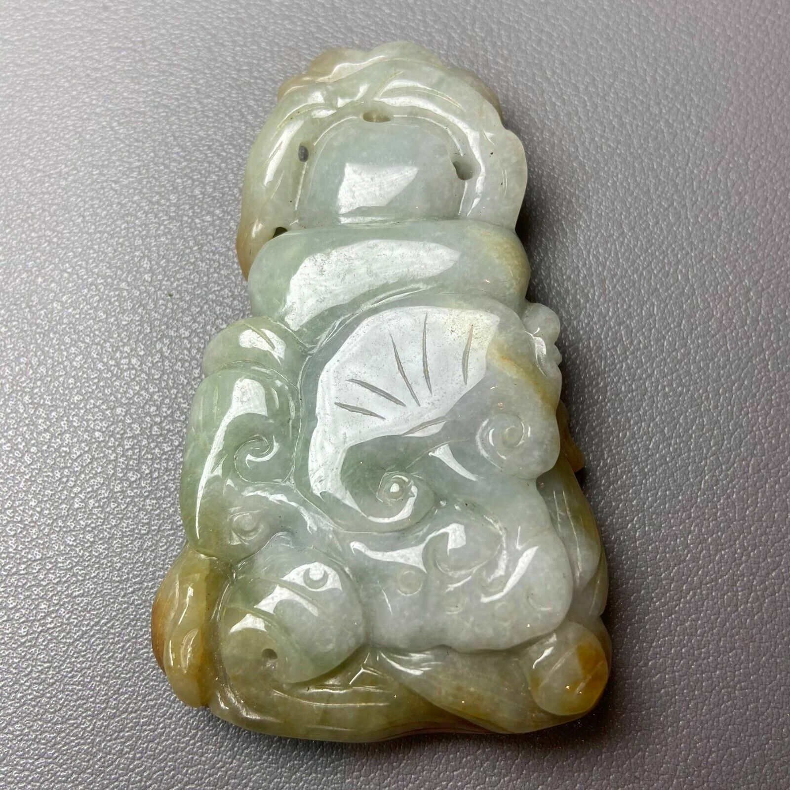Antique Chinese Grade A Yellow Green Jadeite Jade Pendant Figure Carved Baby And photo for sale