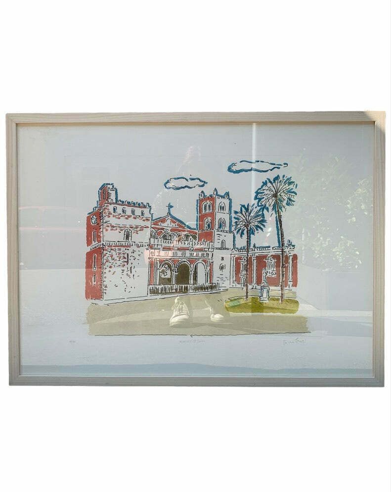 Lithograph "The Cathedral Of Monreale" By Orfeo Tamburi, 1970s