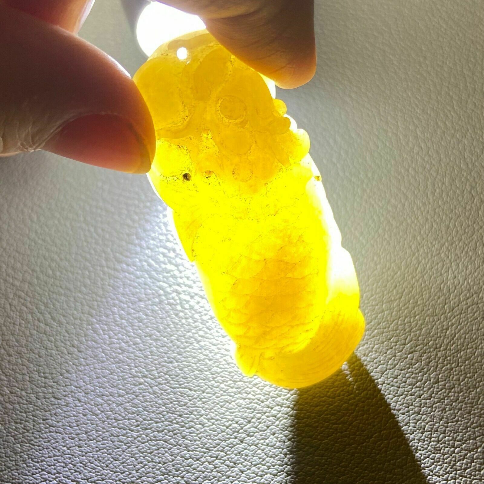 Antique Chinese Grade A Yellow Jadeite Jade Statue Caved Dragon Fish photo vinterior