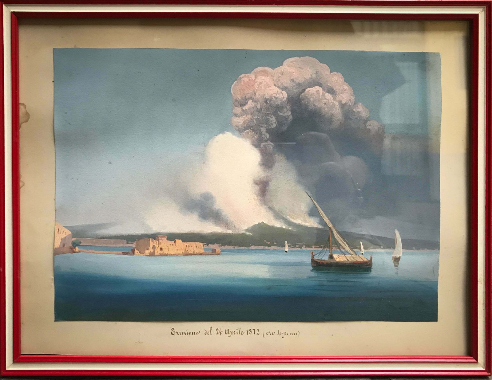 Pair Of Paintings Of The Eruption Of Vesuvius By Gouache 1800 photo furniture