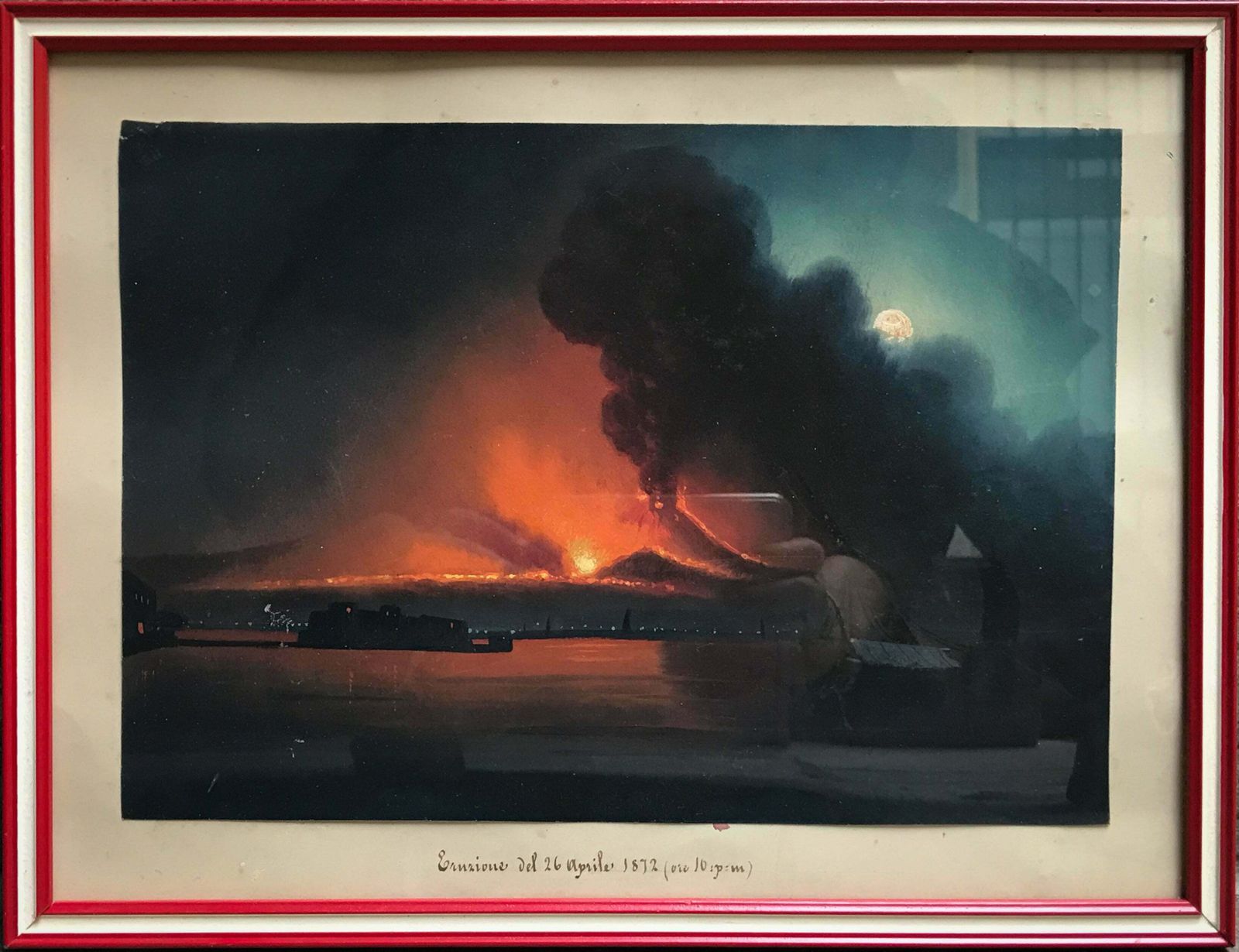 Pair Of Paintings Of The Eruption Of Vesuvius By Gouache 1800 photo 890.0