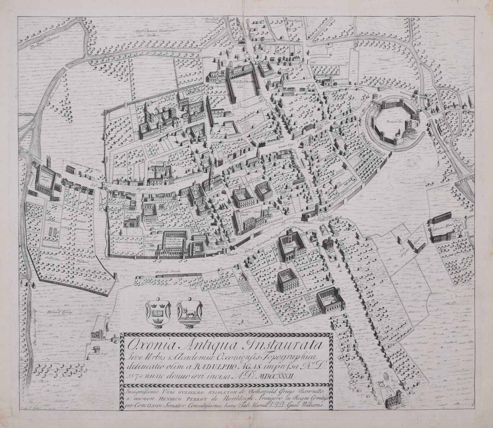 The First Map Of Oxford Engraving By William Williams After Ralph Agas 1733
