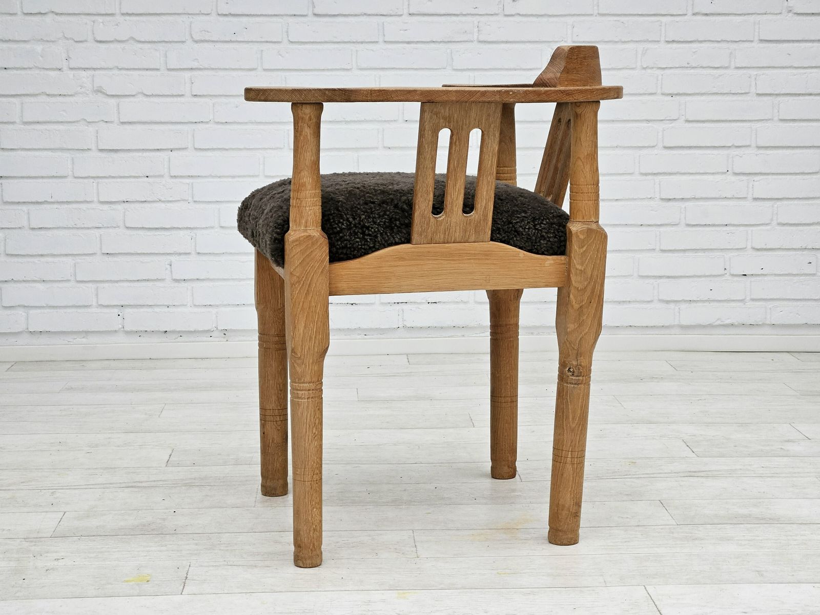 1950s, Danish Design, Reupholstered Armchair, New Zealand Sheepskin, Oak Wood. photo buy