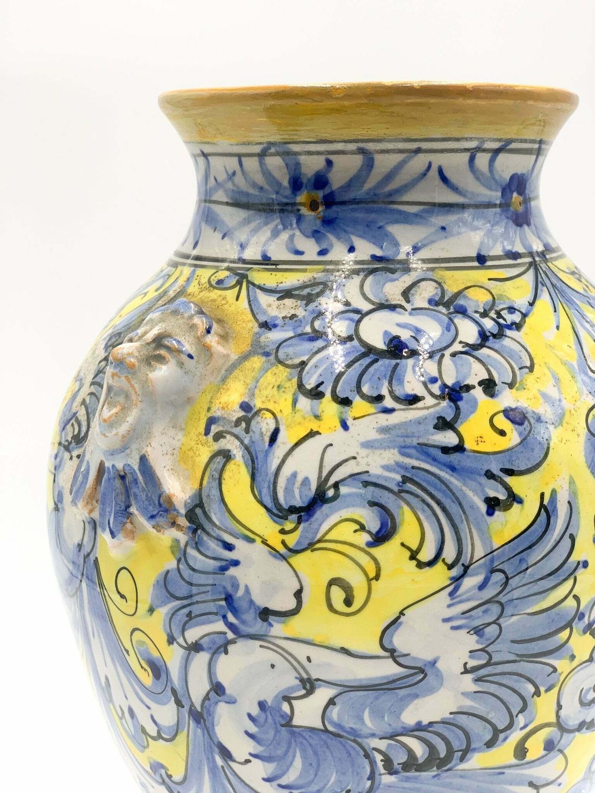 Blue And Yellow Italian Ceramic Vase From The 1940s photo Home Decor