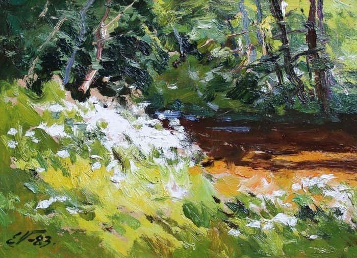 Edgars Vinters Little River. 1983, Cardboard, Oil, 24x33 Cm