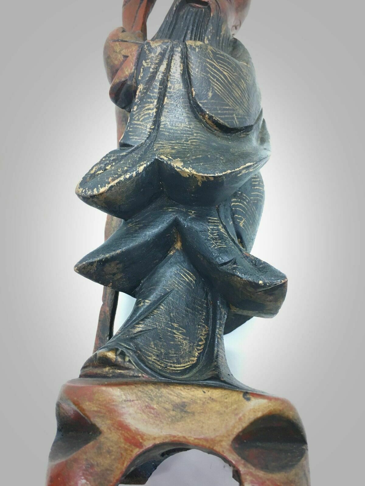 Antique Chinese/Oriental Copper Red With Black Lacquered And Gilt Root Wood Wise photo buy