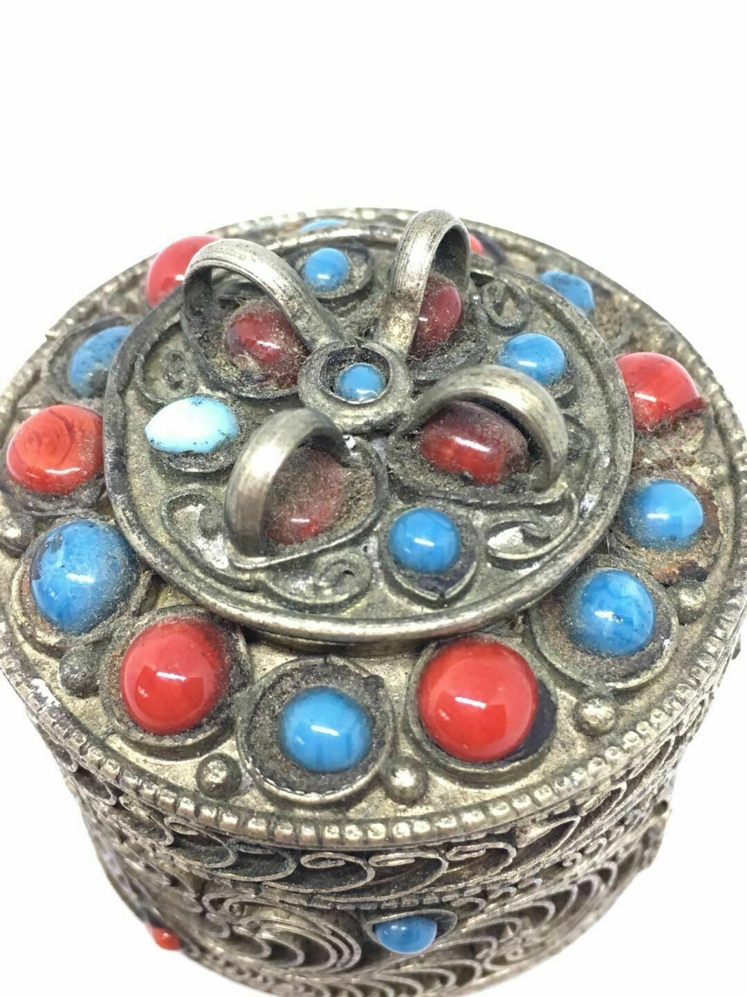 Antique Tibet Handmade Filigree Tibetan Silver Gaudencio Jewellery Box