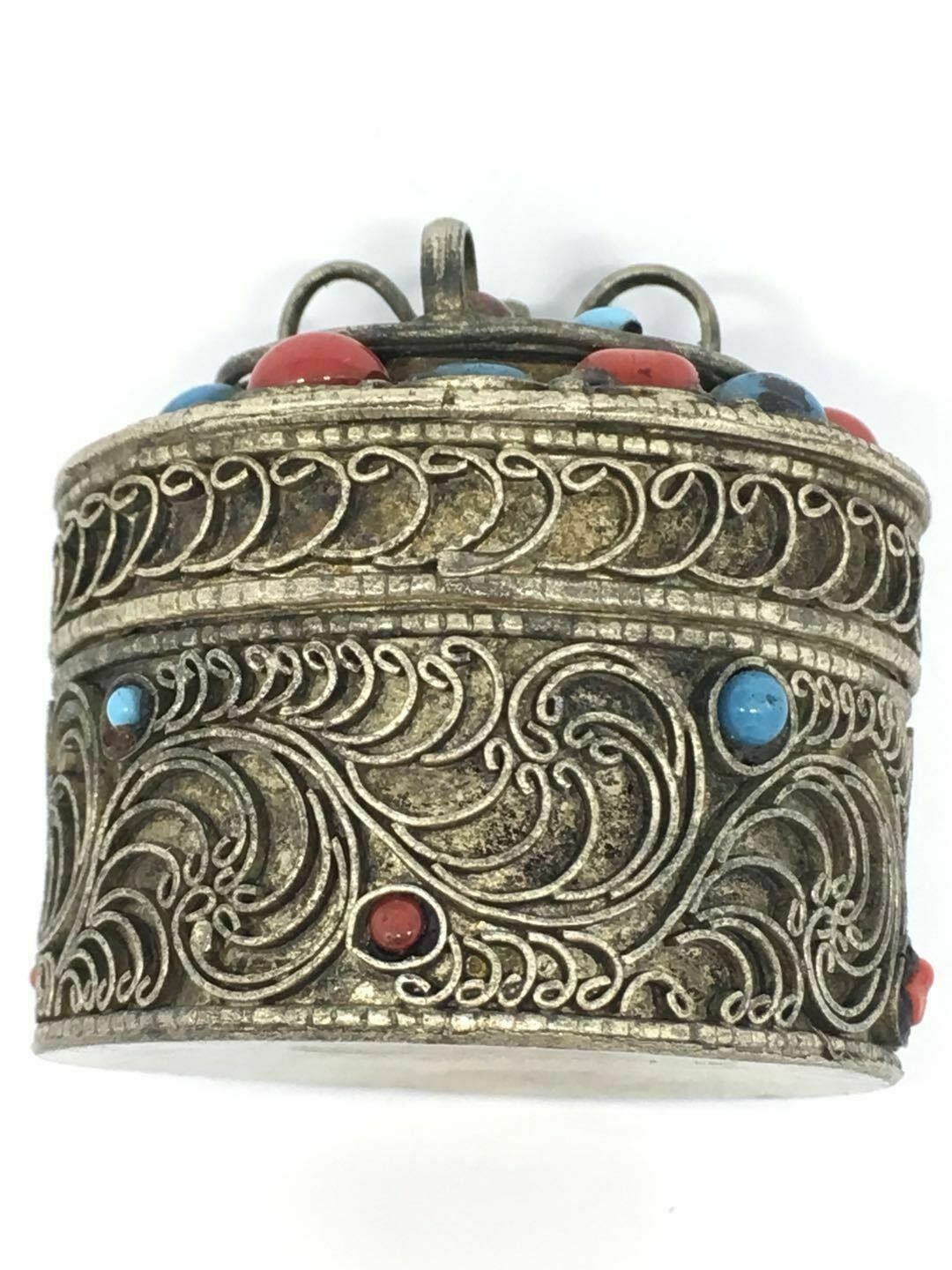 Antique Tibet Handmade Filigree Tibetan Silver Gaudencio Jewellery Box photo vinterior