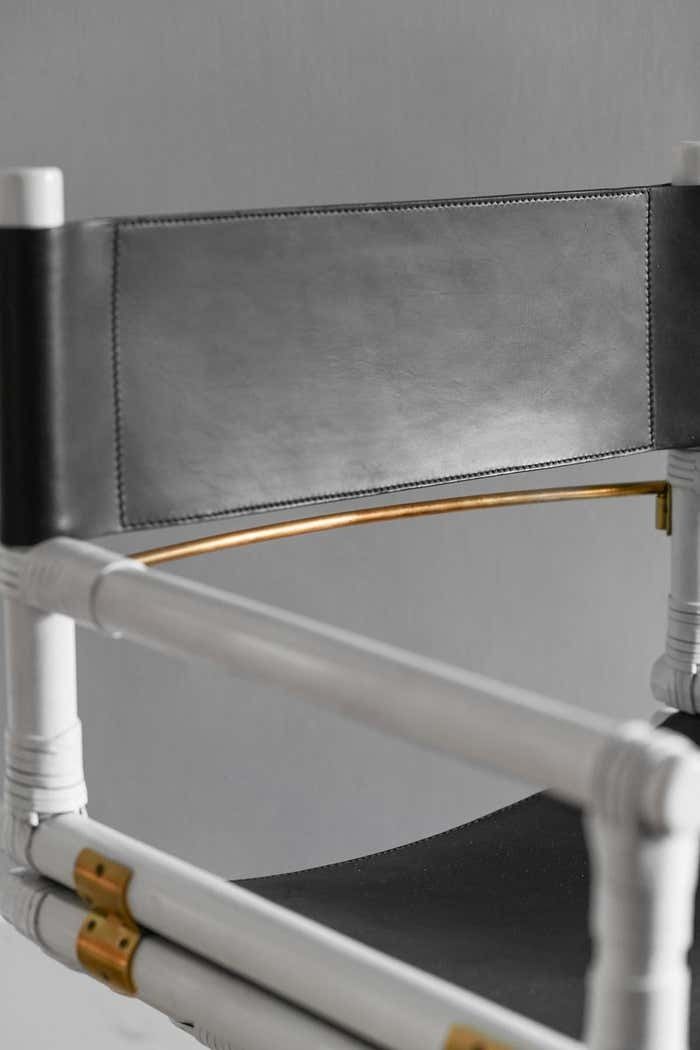 Lyda Levi Mcguire Director's Chair In Wood And Leather With Brass Details, 1970 photo for sale