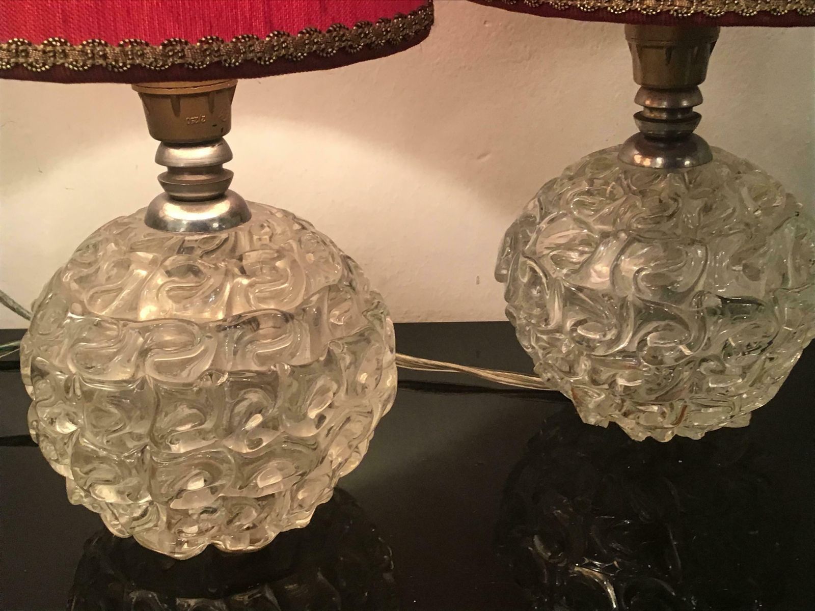 Seguso Table Lamps Murano Glass Metal Crome Lampshade 1940 Italy photo furniture
