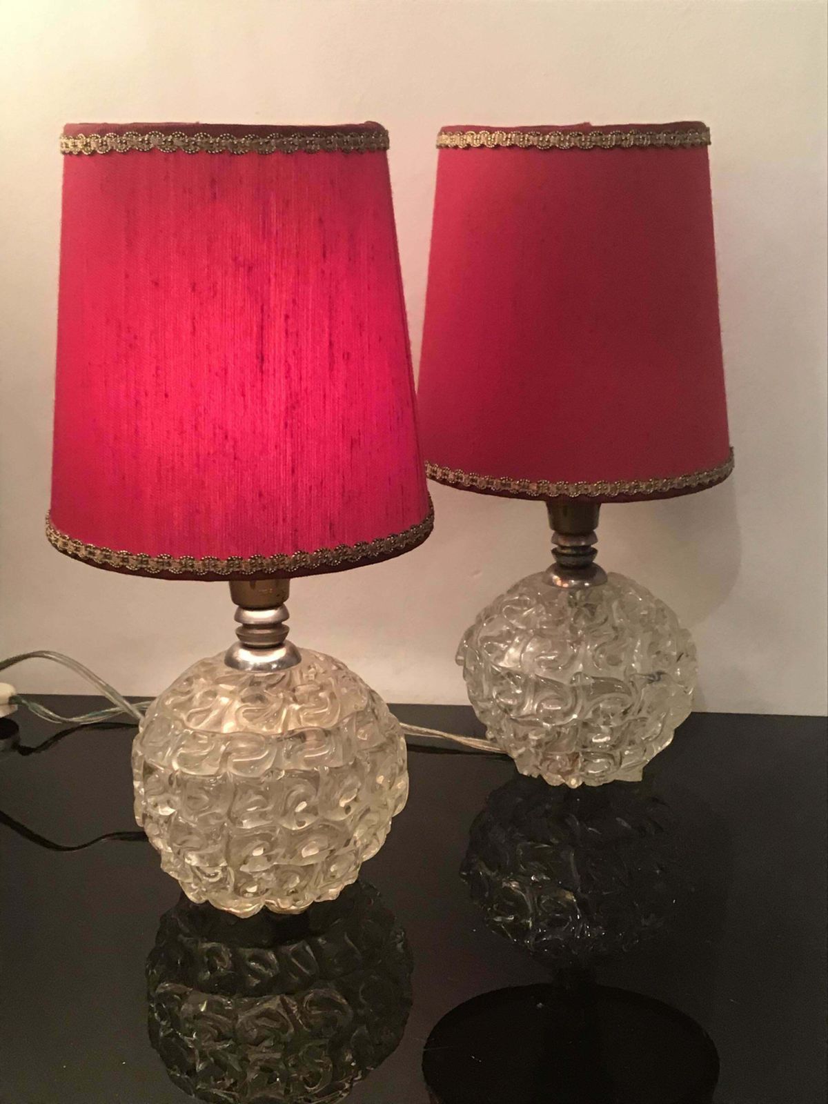 photo furniture Seguso Table Lamps Murano Glass Metal Crome Lampshade 1940 Italy