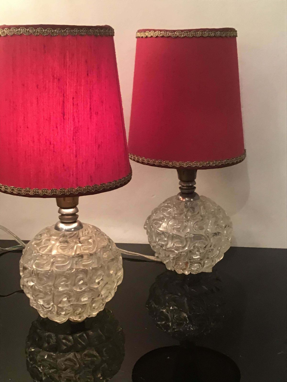 photo for sale Seguso Table Lamps Murano Glass Metal Crome Lampshade 1940 Italy