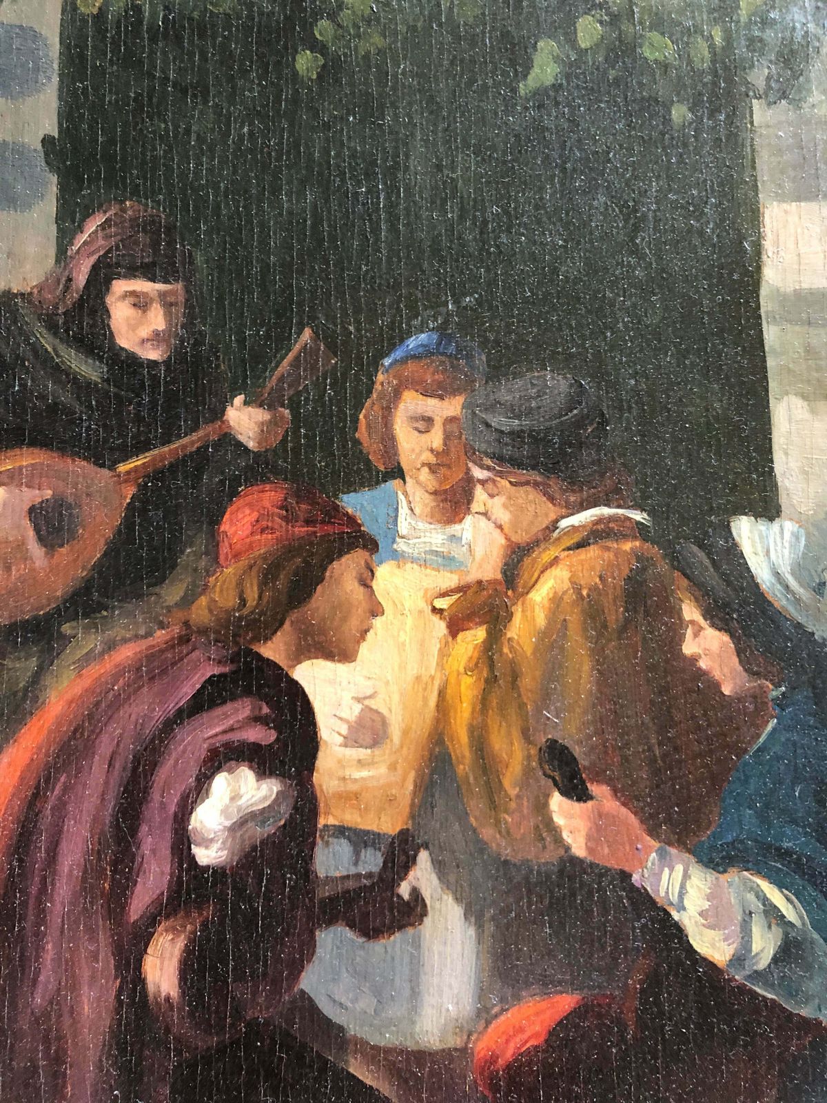 Painting Of A Medieval Scene Oil On Canvas 1800 photo for sale