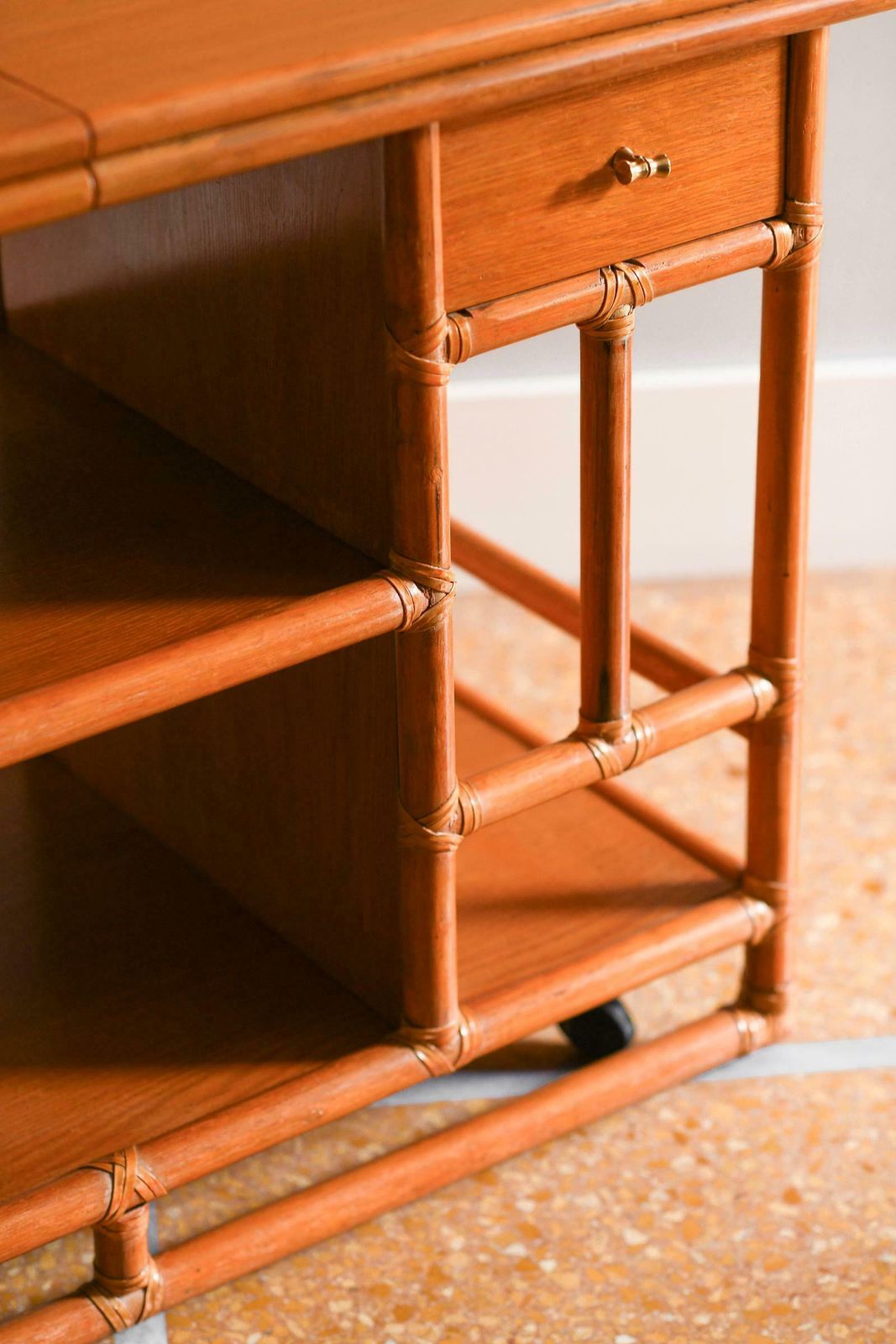 1970s Mcguire Cart Server Buffet In Rattan With Extendable Wooden Top And Wheels photo Furniture