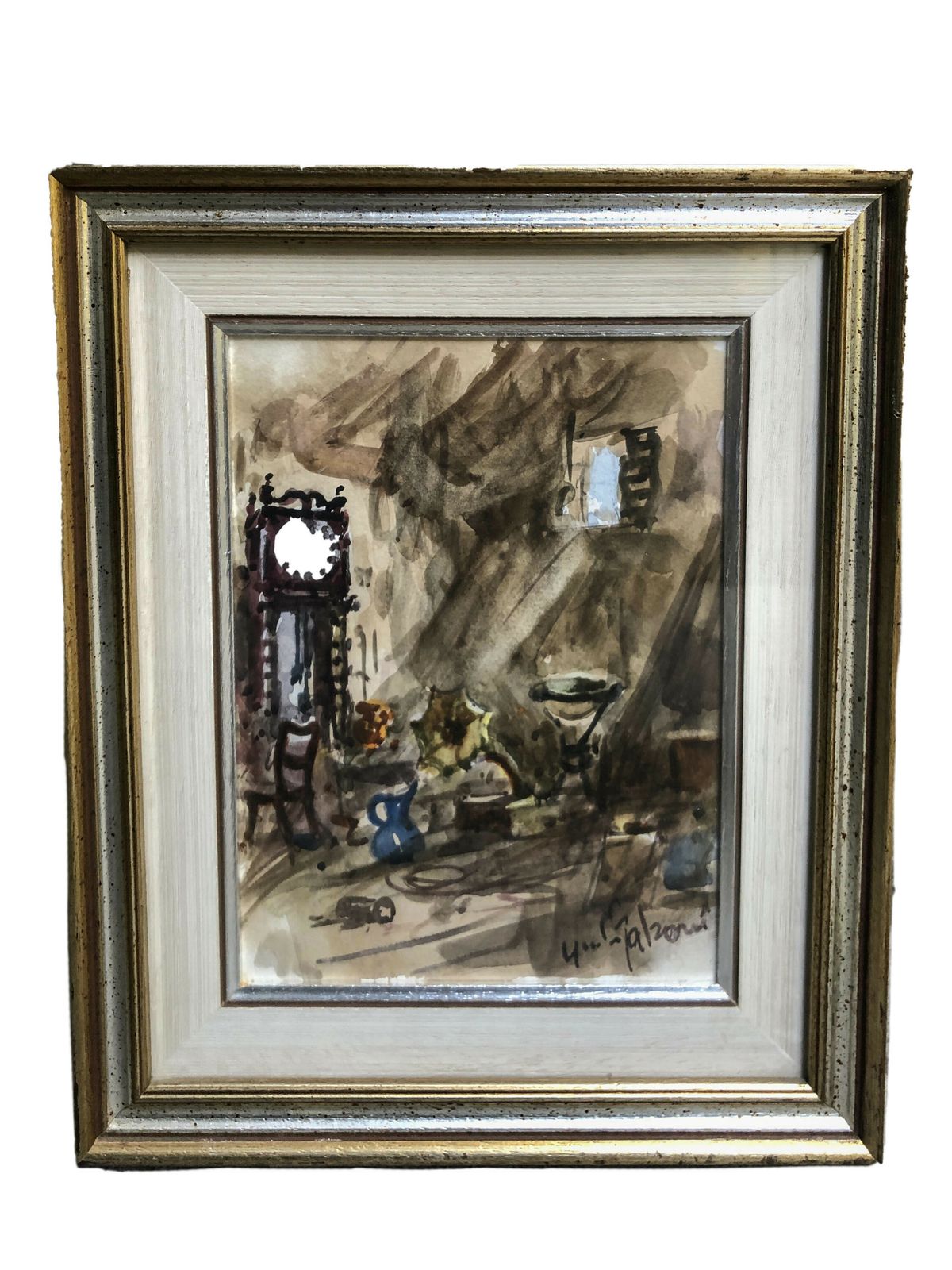 Watercolor Painting By Giulio Falzoni, 1960s