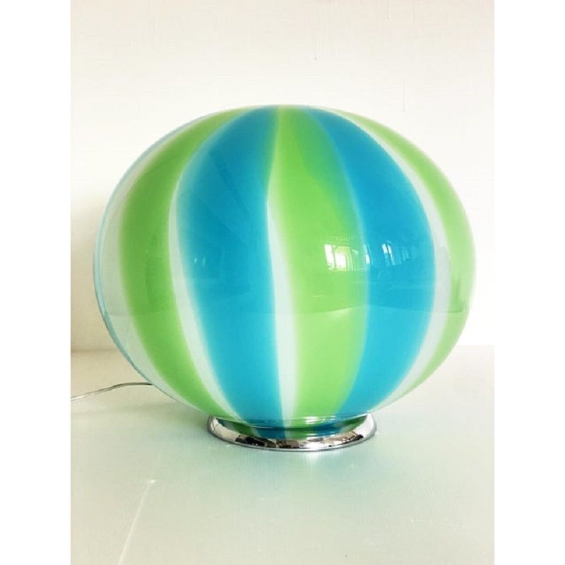 Contemporary Milky, Blue And Green Sphere Table Lamp In Murano Glass photo vinterior