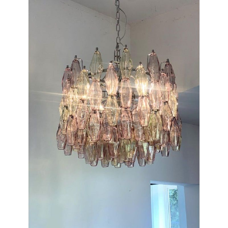 Contemporary Multicolor "Poliedri" Murano Glass Chandelier In Venini Style photo for sale