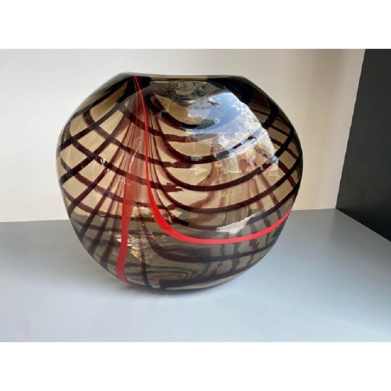 Abstract Vase In Fumè Murano Glass And Red Reeds photo furniture