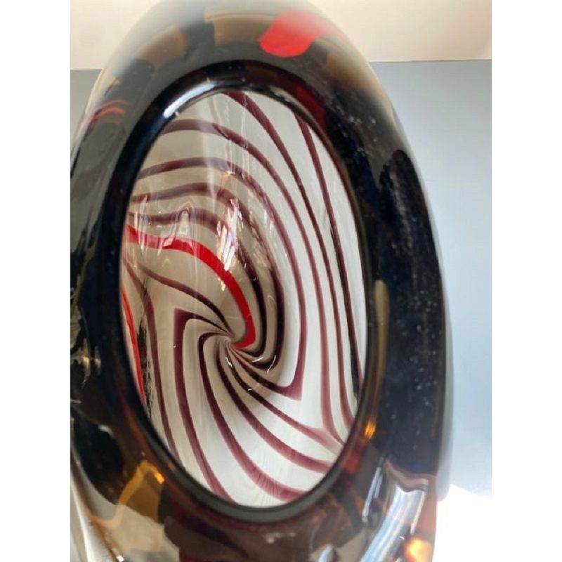 Abstract Vase In Fumè Murano Glass And Red Reeds photo for sale