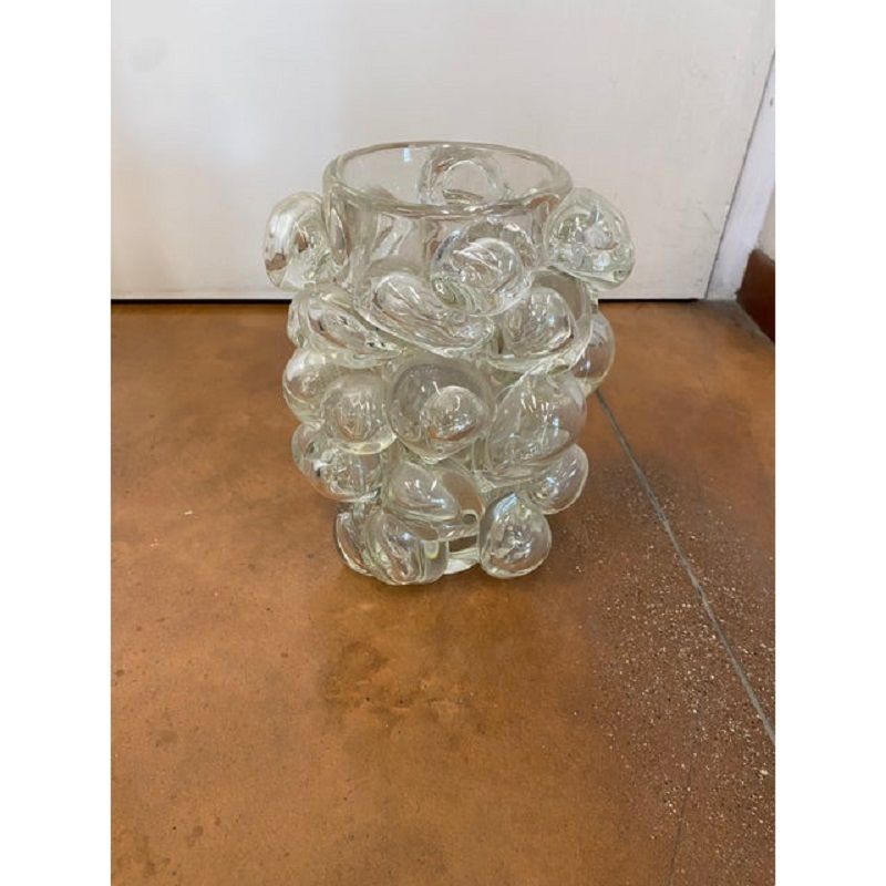 Contemporary Transparent Murano Glass Vase Hand Blown With Bubbles photo buy