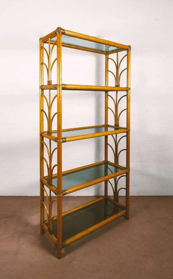 Bamboo Bookcase With Glass Shelves 1980s photo Furniture