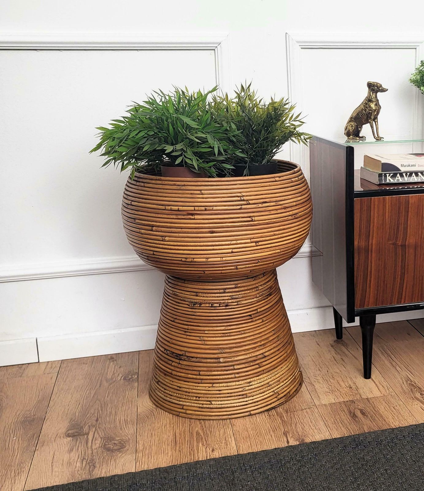 1960s Italian Designer Bamboo Rattan Bohemian Organic Vase photo furniture
