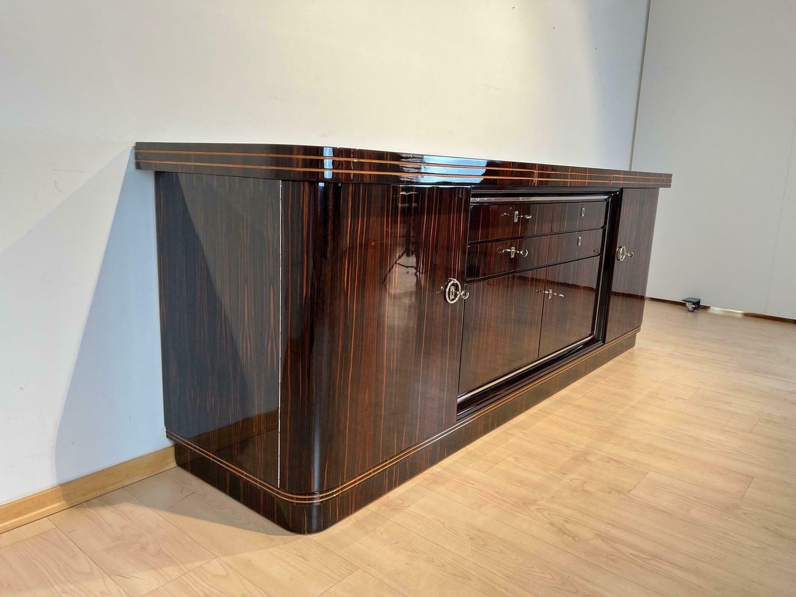 Large Art Deco Sideboard, Macassar Ebony, Maple, Chrome, France Circa 1930 photo Furniture
