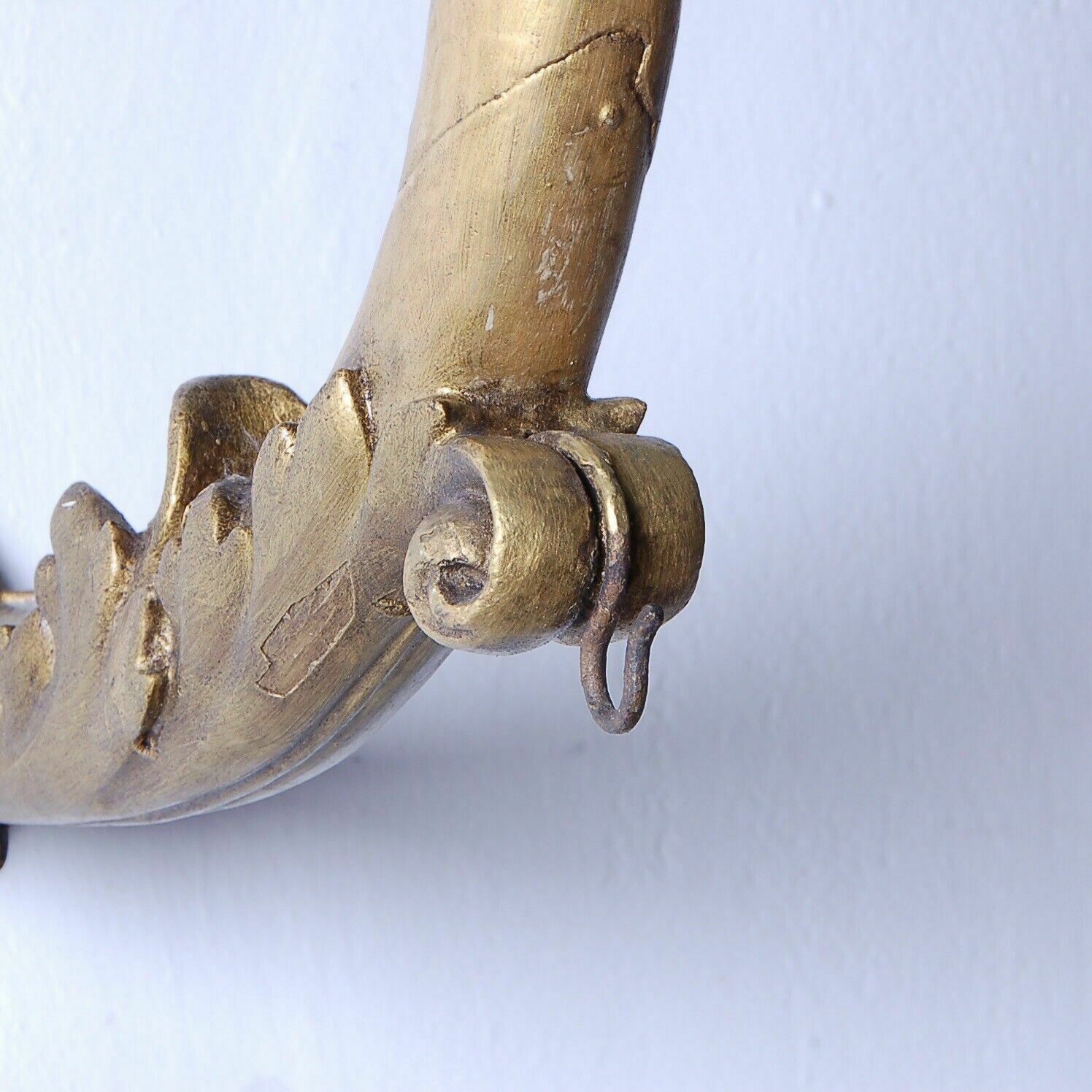 Old Wall Candle Holder From The 19th Century With An Ecclesiastical Gilded Wooden Arm photo vinterior
