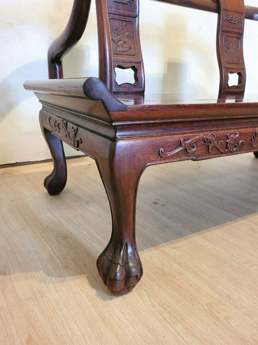 Chinese Carved Wood Bench, Late 19th Early 20th Century photo Furniture