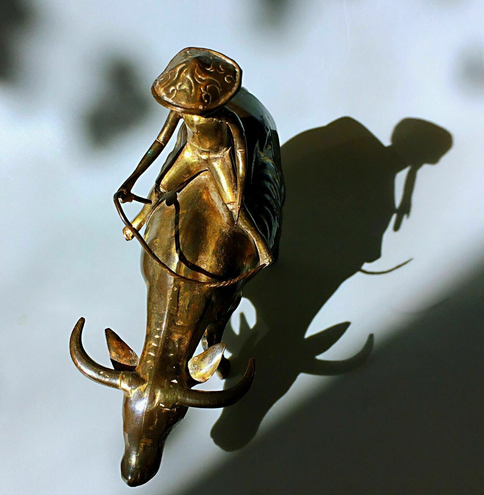 photo for sale Fine Sculpture Of A Shepherd Boy And Cow   Bronze, Copper, Gilt   Asia   19th