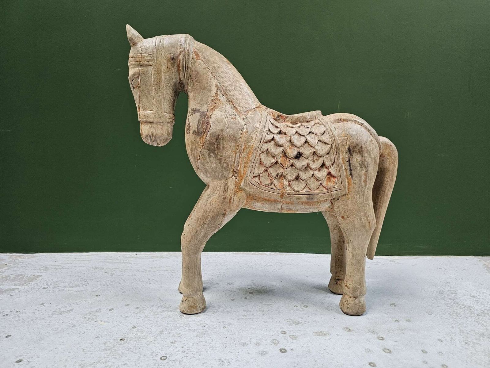 Vintage Indian Hand Crafted Wooden Horse Figurine – Hand Painted Mango Wood, Late 20th Century – Exquisite Folk Art, Collectible Home Decor photo Art