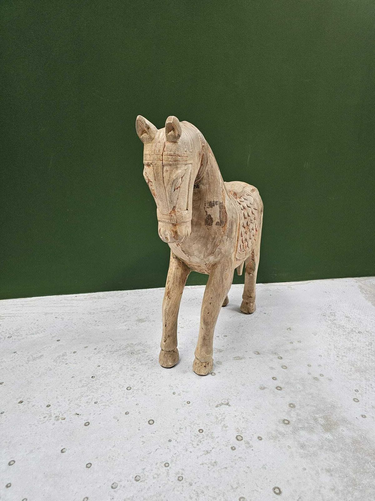 Vintage Indian Hand Crafted Wooden Horse Figurine – Hand Painted Mango Wood, Late 20th Century – Exquisite Folk Art, Collectible Home Decor photo vinterior
