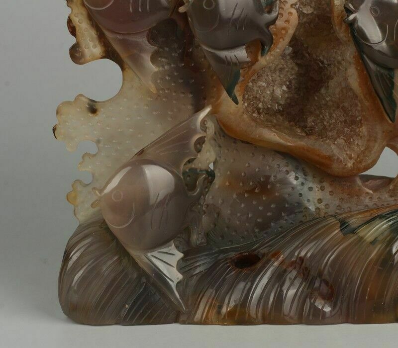 Chinese Agate Carved 8 Golden Fishes Figure photo 750.0