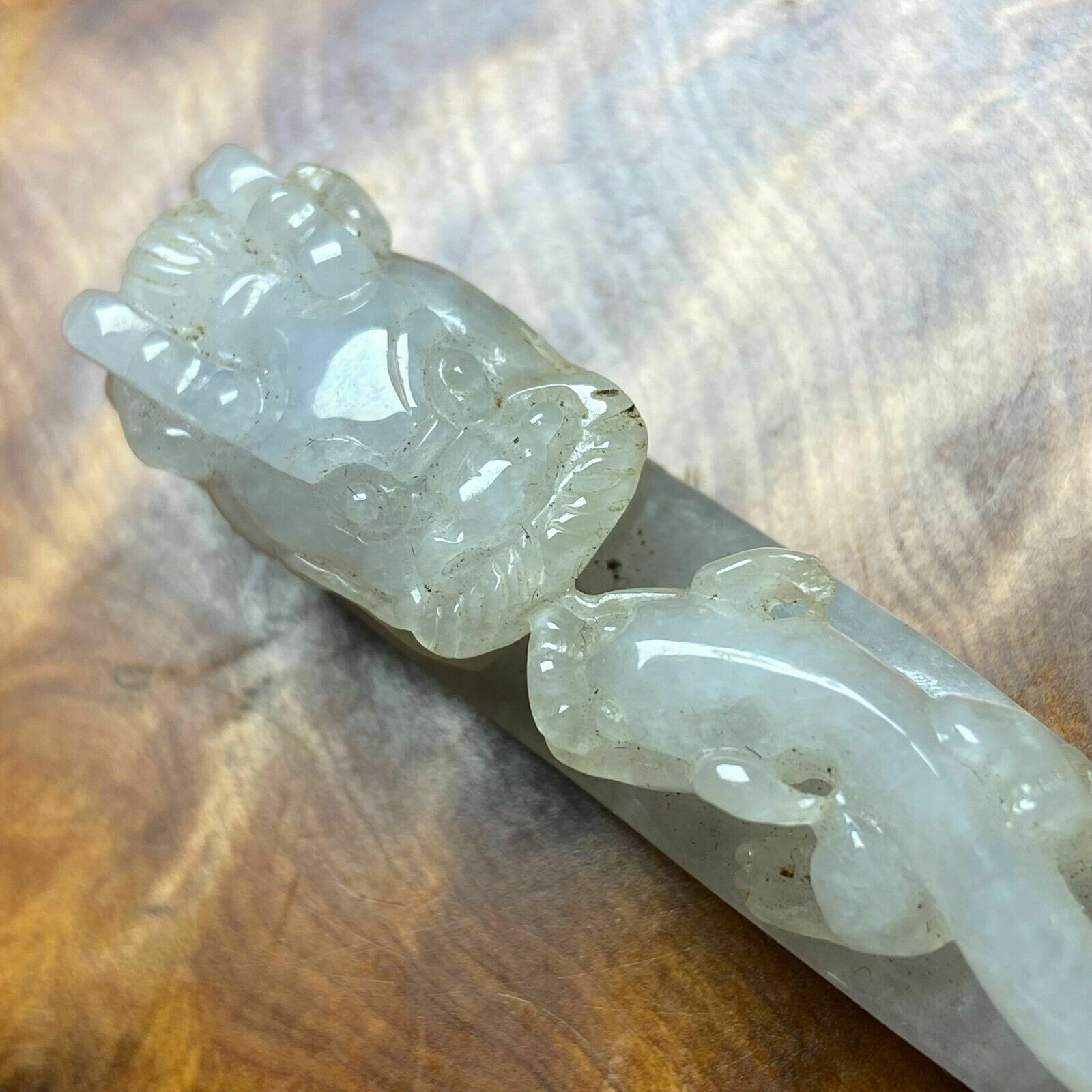 Antique Chinese White Jade Icy Jadeite Jade Dragon Belt Hook photo vinterior