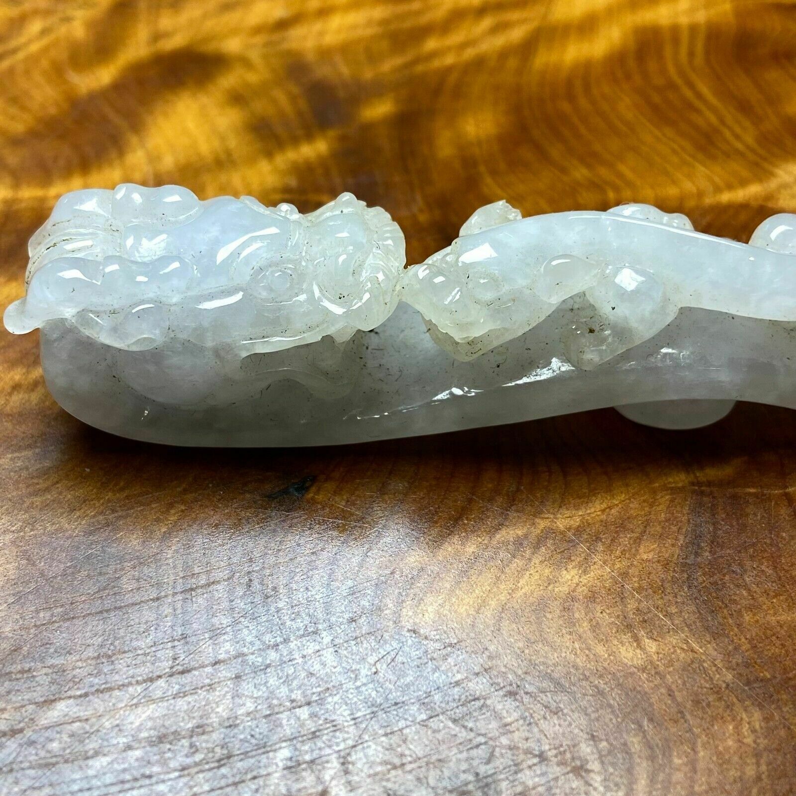 2000.0 Antique Chinese White Jade Icy Jadeite Jade Dragon Belt Hook photo