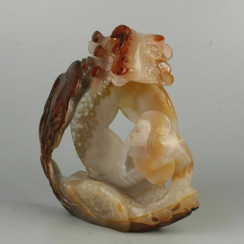 Chinese Agate/Carnelian Carving A Ginseng Bat, Antique Chinese Money Statue photo vintage
