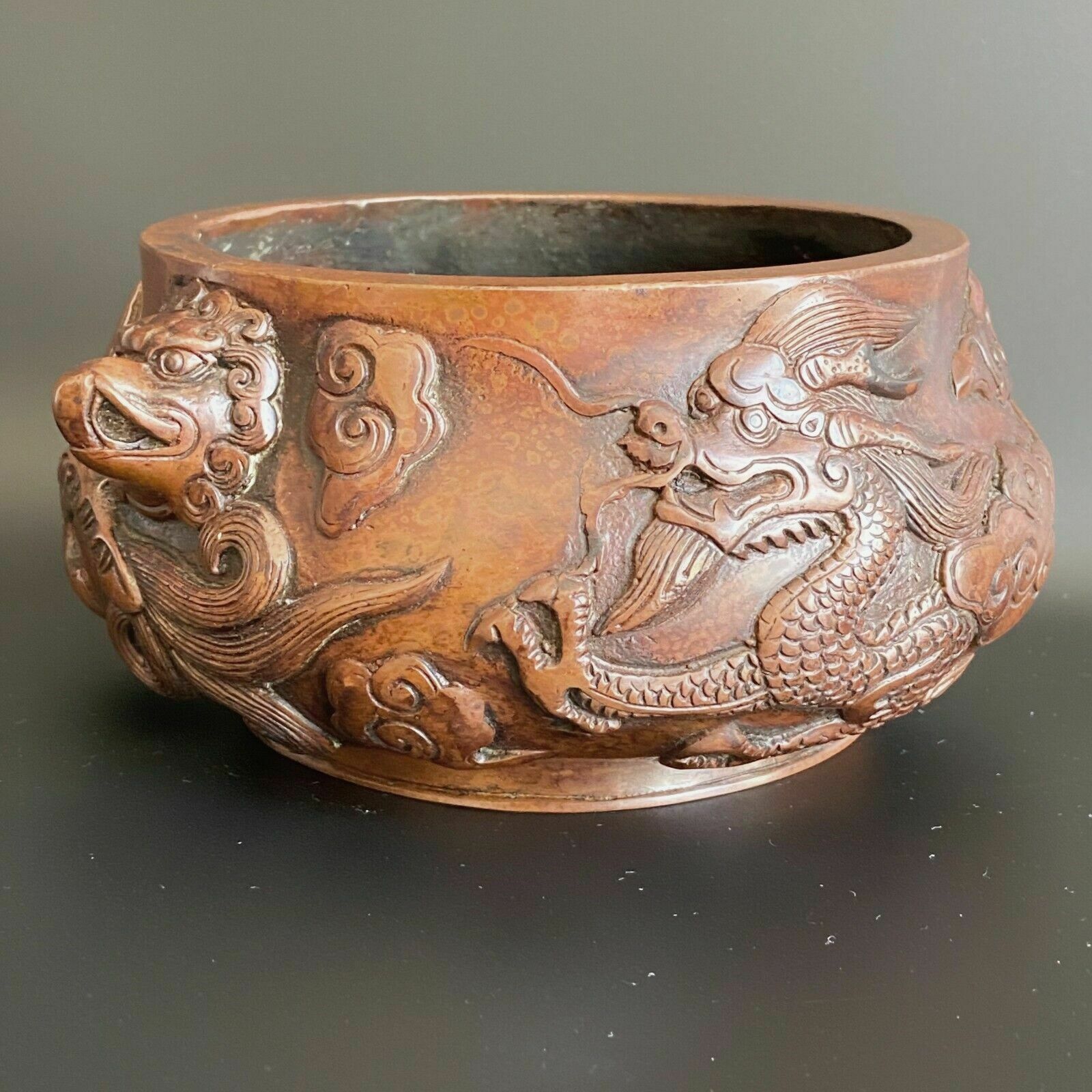 Chinese Bronze Incense Burner Censer Decorated Relief Archaic Dragon And Beast photo for sale