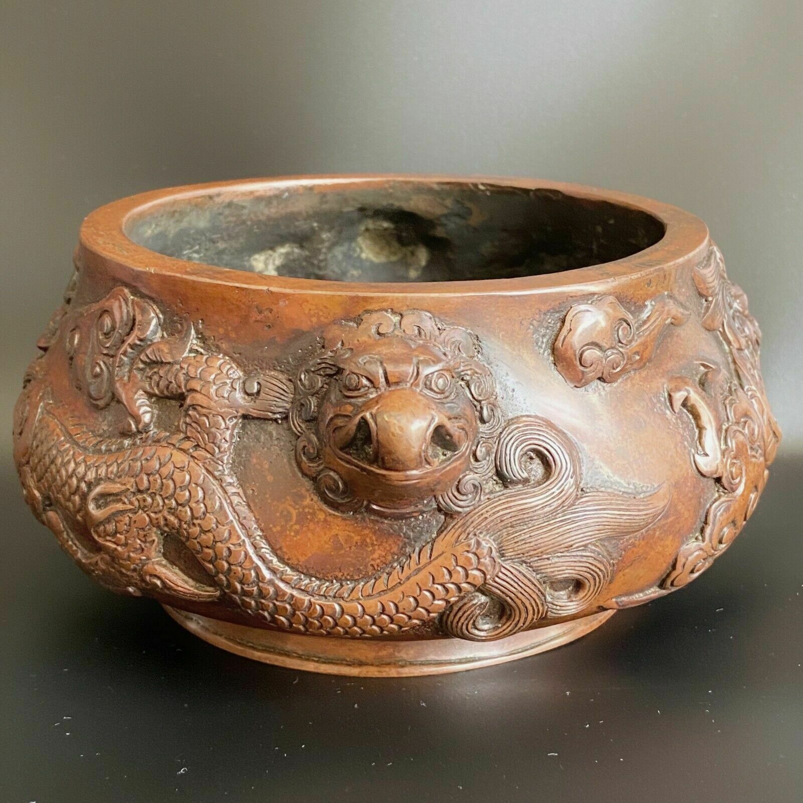 Chinese Bronze Incense Burner Censer Decorated Relief Archaic Dragon And Beast photo Home Decor