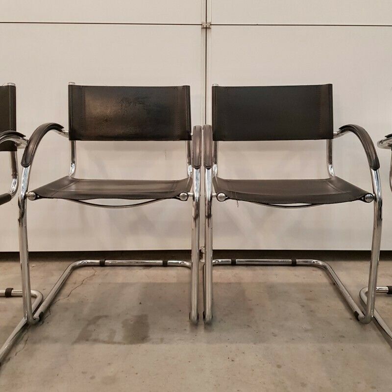 photo vinterior Set Of 4 Black Mart Stam Style Armchairs With Curved Armrest