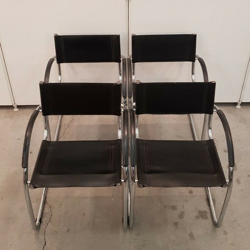 photo vintage Set Of 4 Black Mart Stam Style Armchairs With Curved Armrest